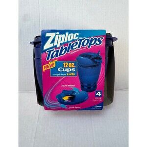Ziploc TableTops Cups w/ Spill-Proof Lids Set 4 NEW Vintage 12 oz Discontinued